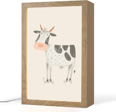 Nachtlampje 20x30 cm - Kinder lampje - Koe - Boerderij dier - Dieren - Pastel kleuren - Tafellamp kinderkamer - Slaapkamer lamp - Bedlamp kinderen - Kinderlampje stopcontact - Wandlamp babykamer - Nachtlampjes