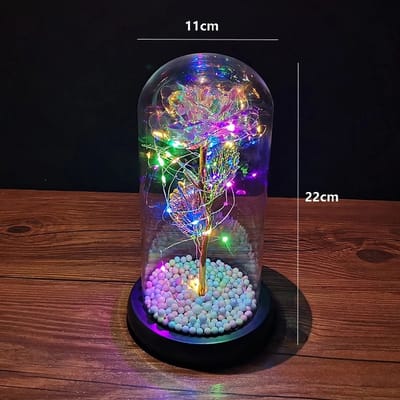 Galaxy Roos in Glazen Stolp Met Led - Decoratie - Nachtlamp - Galaxy Rose in Glass Dome With Led