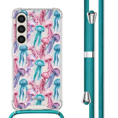 imoshion Hoesje - Geschikt voor Samsung Galaxy S23 Plus - Design Hoesje met Koord - Jellyfish Watercolor