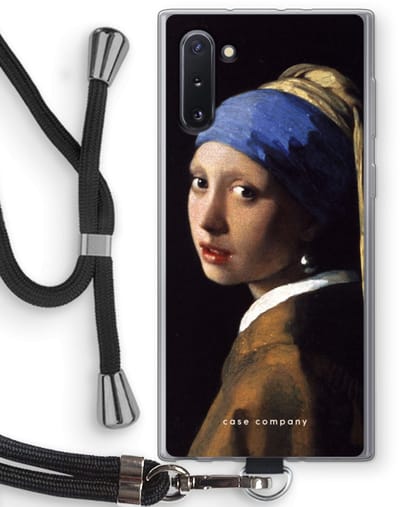 Hoesje met koord geschikt voor Samsung Galaxy Note 10 hoesje met Koord - The Pearl Earring - Telefoonhoesje met Zwart Koord - Bescherming aan alle Kanten en Over de Schermrand