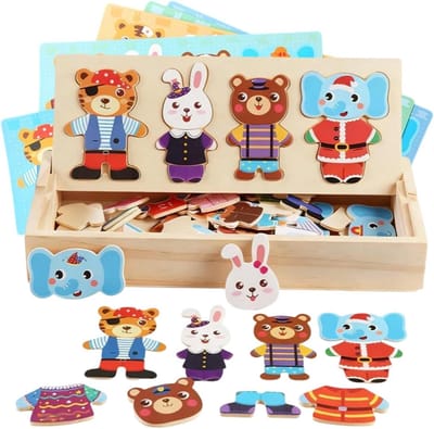 Aankleedpuzzel - Houten puzzel - Fijne motoriek - Gladde randen - 30 x 13 cm - Multicolor