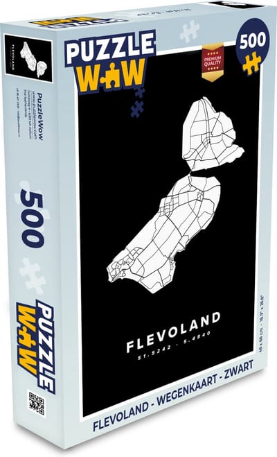 Puzzel Flevoland - Wegenkaart - Zwart - Legpuzzel - Puzzel 500 stukjes