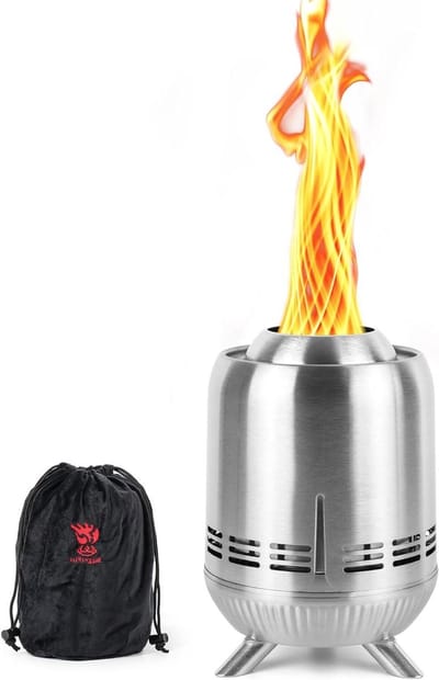 Stainless Steel Mini Tabletop Fire Pit - Low Smoke Burning Portable Fire Pit Powered by Pellets or Wood with Travel Bag for Urban and Suburbs