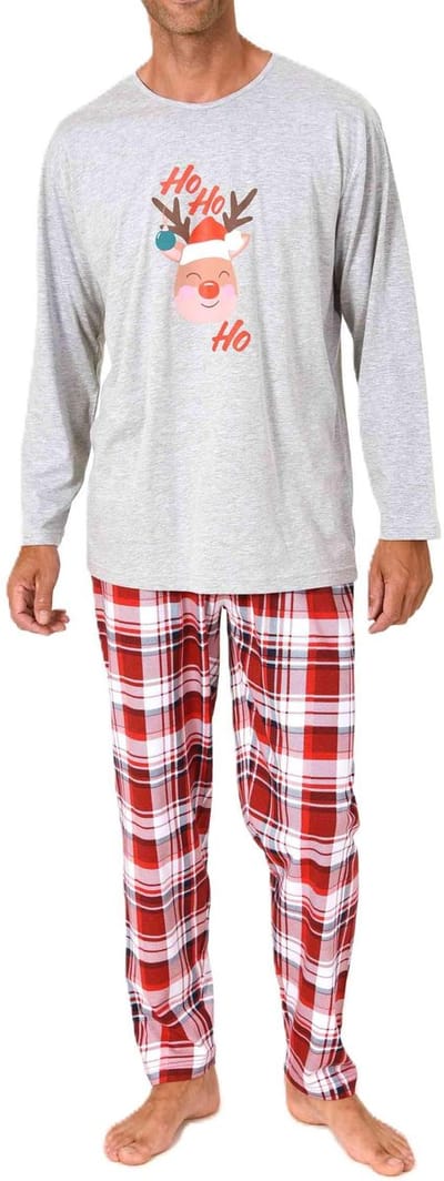 Kerstpyjama voor heren met lange mouwen en grappig rendiermotief