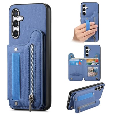 Telefoonhoesje geschikt voor Samsung Galaxy A57 5G - blauw - hoesje met rits en pasjeshouder - portemonnee wallet back case hoesje met rits - telefoonhoesje - back case