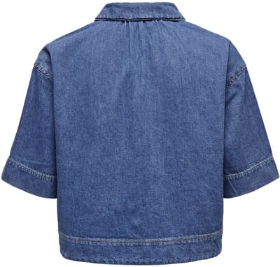 Only Jas Onlcleo Life Ss Crop Dnm Shirt Pim 15248584 Medium Blue Denim Dames Maat - L