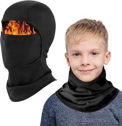 Famanu - Thermische bivakmuts voor kinderen, multifunctioneel, winddicht, warm skimasker, fietsen, bivakmuts, volledige gezichtsbedekking onder helmmuts met nekwarmer, voor 4-10 jaar, jongens, meisjes,