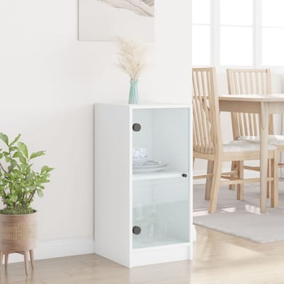 vidaXL - Bijzetkast - met - glazen - deuren - 35x37x75,5 - cm - wit