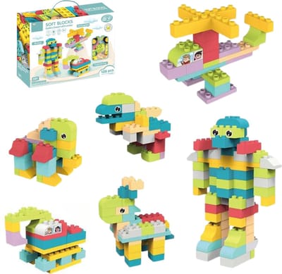 Playos® - Zachte Bouwblokken - 126 Delig - Grote Bouwblokken - Siliconen Bouwblokken - Zachte Blokkenset - Bijtspeelgoed - Constructiespeelgoed - Sinterklaas