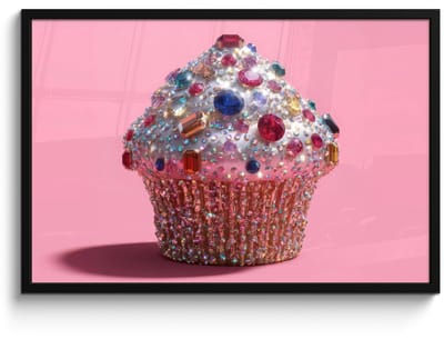 Poster in lijst - Fotolijst 90x60 cm - Posters - Cupcake - Kleurrijk - Edelstenen - Posterlijst zwart - Decoratie - Wanddecoratie woonkamer - Muurdecoratie slaapkamer