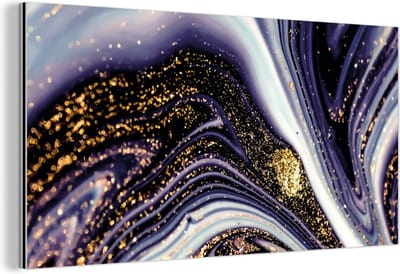 Wanddecoratie Metaal - Aluminium Schilderij Industrieel - Marmer - Paars - Luxe - Marmerlook - Glitter - 160x80 cm - Dibond - Foto op aluminium - Industriële muurdecoratie - Voor de woonkamer/slaapkamer