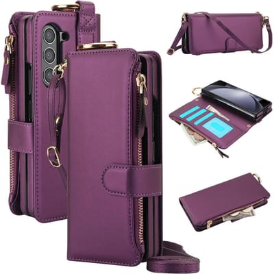 Crossbody Portemonnee Telefoonhoesje Voor Samsung Galaxy Z Fold 6 5 4 3 Fold6 Fold5 Fold4 Fold3 5G Kaartsleuf Ringhouder PU Lederen Cover Galaxy Z Fold 4