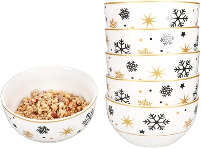Set van 6 zwart-gouden sterren cornflakeskommen voor 6 personen - 23108256