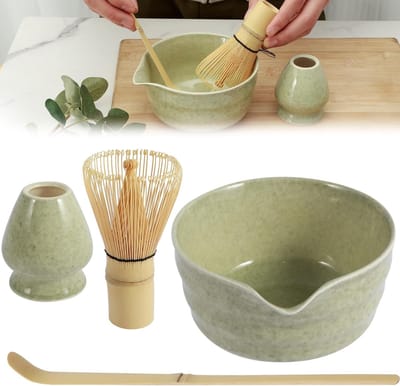 Matcha set - Matcha bereidingsset - TENZHVXI® - 4 Delige Set - Praktische Schenktuit - Handgemaakte Bamboe Garde - 500 Ml Keramiek - Voor Theeceremonie En Thuisgebruik