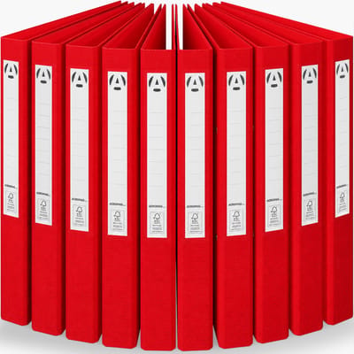 ACROPAQ 10x Ringmap A4 - Ringbanden A4 met 2 ringen, Inclusief rugetiketten, Capaciteit 200 vellen, Rugbreedte 4 cm, Rood - Map 2 ringen, Mappen, Meerkleurig
