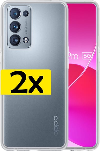 Hoesje - 2 Stuks - Geschikt voor OPPO Reno 6 Pro - Sterk & Shockproof - Case Siliconen - Back Cover - Telefoon Hoes - Telefoonhoesjes - Transparant