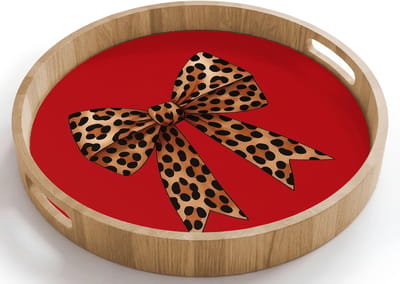 Dienblad rond 40x40 cm - Schootdienblad hout - Strik - Sierlijk - Panter - Rood - Borrelplank rechthoek - Plateau houten dienbladen