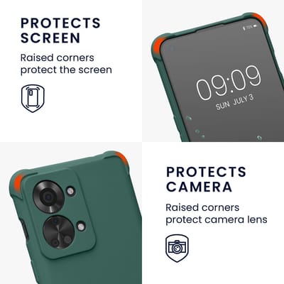 kwmobile telefoonhoesjegeschikt voor OnePlus Nord 2T 5G - Hoesje van siliconen met telefoonkoord - In donkergroen