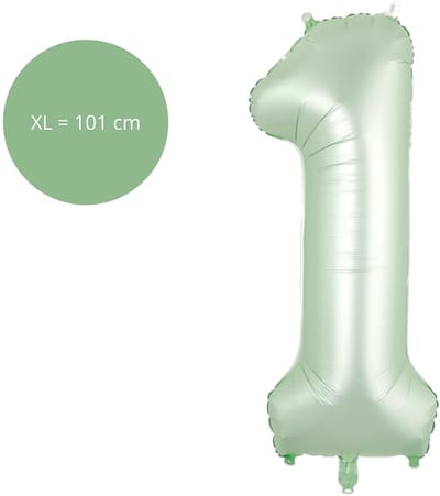 Fienosa Cijfer Ballonnen - Nummer 1 - Groen Pastel Kleur - 101 cm - XL Groot - Helium Ballon - Verjaardag Ballon - Verjaardag versiering - Leeftijd verjaardag - Verjaardagsballon - Verjaardag
