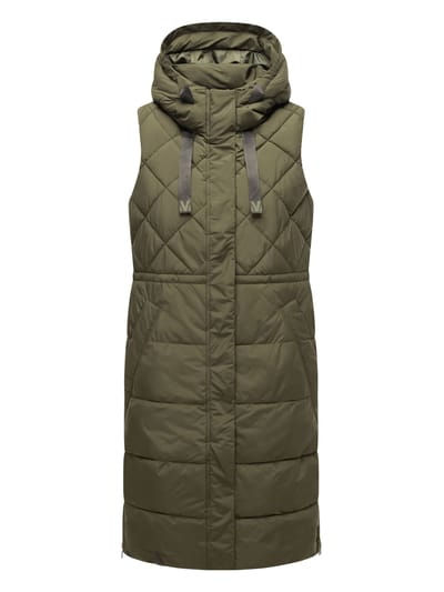 Marikoo lange gewatteerde damesbodywarmer met capuchon – Narikaa