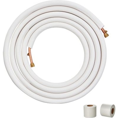 VEVOR 25FT Mini-Split Leidingenset, koperen buizen met een buitendiameter van 1/4 inch en 3/8 inch en drievoudige isolatie, voor mini-split airconditioners, koel- of warmtepompsystemen en HVAC-systemen.