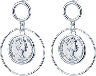 LGT Jewels Cirkelvormige Damesoorbellen met Interne Munt Zilver