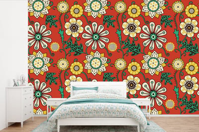 Behang - Fotobehang Design - Bloemen - Hippie - Retro - Breedte 360 cm x hoogte 240 cm