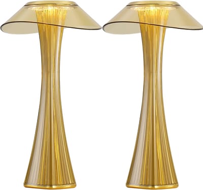 Glitzerlife - Tafellamp Nachtlamp Tafellamp - Dimbare LED Bedlamp - Touchbediening USB Oplaadbaar Batterij Nachtlicht Sfeerlamp voor Slaapkamer Camping - PMMA ABS - Ø15cm - Goud