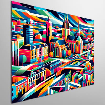 Modern groningen schilderij | Groningen's Urban Elegance: A Contemporary Masterpiece in Modern Art | Kunst - 80x80 centimeter op Dibond | Foto op Dibond