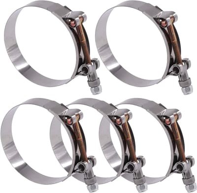 RVS T-Bolt Slangklemmen voor Turbo Suction Slangen, Ideaal voor Aircooler en Koelsystemen, Set van 5