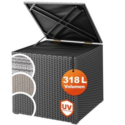 Casaria Opslagbox/Opbergbox - Kussens, Tuin - Polyrotan - Zwart - 75x75x70cm