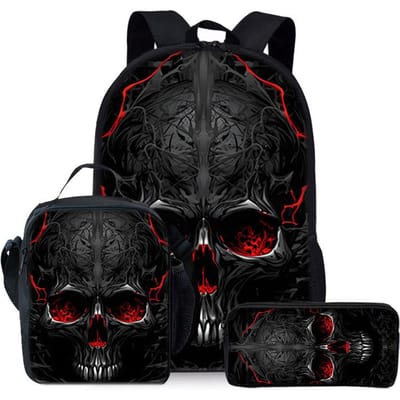 Drie Delige Set met Skeletpatroon Rugzakken voor Jongens en Meisjes Beste Cadeaus 2D Platte Cartoon Schoolrugzak voor Kinderen black