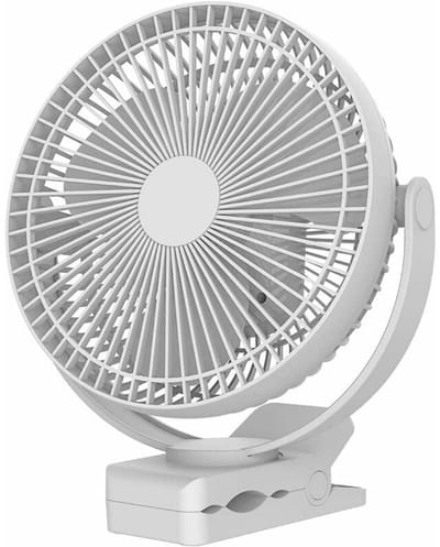 10000 mAh Clip On Ventilator - Stille Wandventilator - Draagbare USB Ventilator - 4 Snelheden - Met Batterij - 360° Rotatie - Tafelventilator voor Thuis, Kantoor, Kinderwagen, Camping, Kweektent - 20cm - Wit