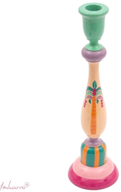 Imbarro Royal Palm Kandelaar – Handbeschilderd Hout – 30 cm – Boho Kaarsenhouder – Multi