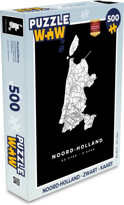 Puzzel Noord-Holland - Zwart - Kaart - Legpuzzel - Puzzel 500 stukjes