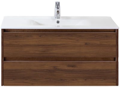 Dante Badmeubelset 100 cm - Walnoot - Keramische Wastafel Wit Enjoy