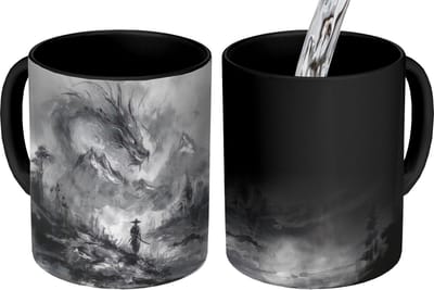 Magische Mok - Foto op Warmte Mokken - Koffiemok - Krijger - Draak - Grijs - Magic Mok - Beker - 350 ML - Theemok