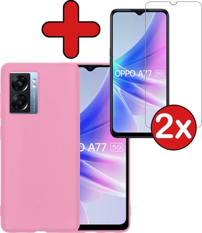 Hoesje - Met 2x Screenprotector - Geschikt voor OPPO A77 - Sterk & Shockproof - Telefoon Hoes - Back Cover - Siliconen Case - Telefoonhoes - Lichtroze