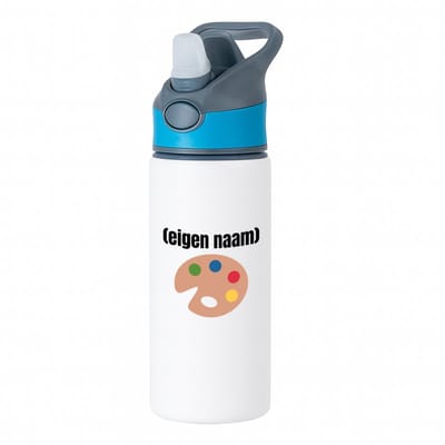 Hacebo® - kleurenpallet met eigen naam waterfles met rietje blauw - Kunst - kunstenaars/kunstenaressen - iemand die houdt van kunst of kunst maken - verjaardag - cadeau - kado - water fles - 650ML