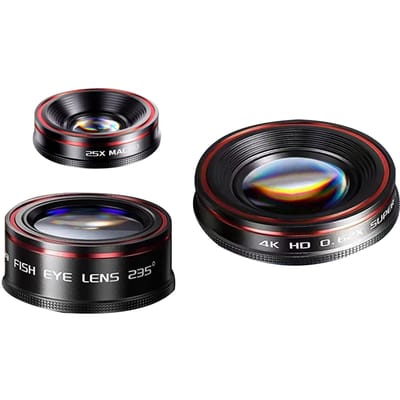 3-in-1 Smartphone Camera Lens Kit, 235 graden Fisheye Lens, 120 graden Groothoek, 25X Macro