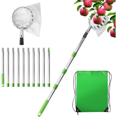 GELLDG Fruitplukker - Appelplukker - Met telescopische steel en opbergtas - Fruitplukgereedschap met lange steel - Geschikt voor kersen, bessen, sinaasappels, peren en citroenen - 4 meter