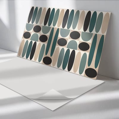 Wallfluent Vinyl Tegels - Ovaal Vormpatroon Zelfklevende Vinyltegels - 40 cm x 20 cm - Turkoois Vinyl Tegels - 10 stuks - Rechthoek PVC Tegels - Texturen Plaktegels - Vloer Tegels PVC - Plaktegels Keuken en Badkamer