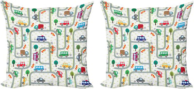 ABAKUHAUS Decoratieve kussenhoezen met automotief, 2 stuks, verkeersdesign voor kinder 50x50 cm, meerkleurig