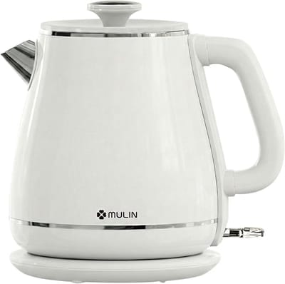 Vintage Waterkoker Wit 1,8L – 2200W Snelle Kookfunctie – Dubbelwandig RVS – Automatische Uitschakeling – 360° Draaivoet – Retro Design