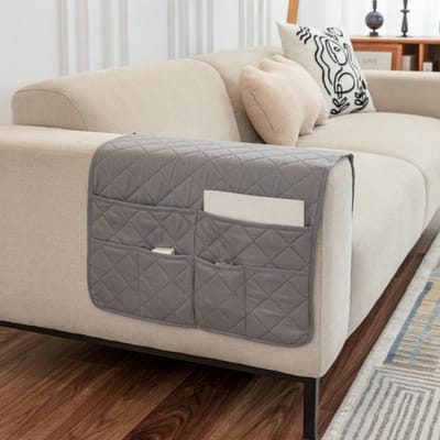 VHV-Bank organizer - Afstandsbediening houder - Armleuning organizer - Sofa organizer - Met opbergvakken - Ophangbaar - Voor tijdschriften, boeken en tablet - Voor woonkamer - Grijs
