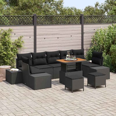 vidaXL - Tuinbank - Set - 10 - st - 9-Aantal - zitplaatsen - Zwart - Poly - rattan