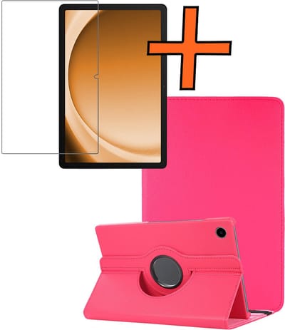 Hoesje - Geschikt voor Samsung Galaxy Tab A9 - Met Screenprotector - 360 Graden Draaibare Hard Cover Case - Tablet Hoes Draaibaar - Donkerroze
