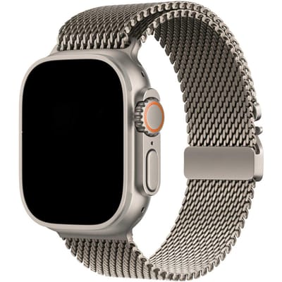 123watches bandje Dominus - milanese - naturel titanium - 44 · 45 · 46 & 49 mm - Geschikt voor Apple Watch series 1/2/3/4/5/6/7/8/9/10/11/12/SE/SE2/SE3/Ultra/Ultra 2/Ultra 3/Ultra 4