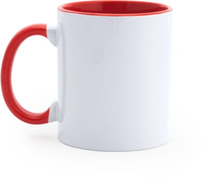 12 stuks multi color sublimatiemok 350ml buitenzijde wit oor en binnenzijde kleur Wit - Rood / Merk Stamina model Mango