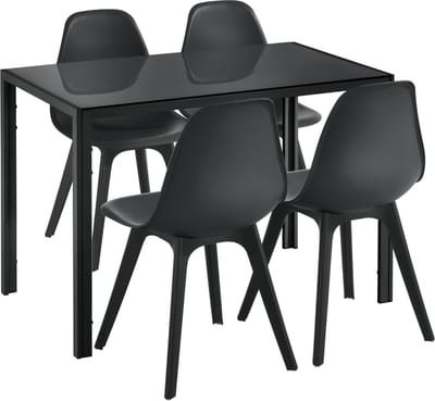 Eethoek Delft glazen eettafel met 4 stoelen zwart